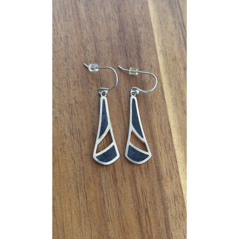 Sterling Silver Blue Enamel Dangle Earrings